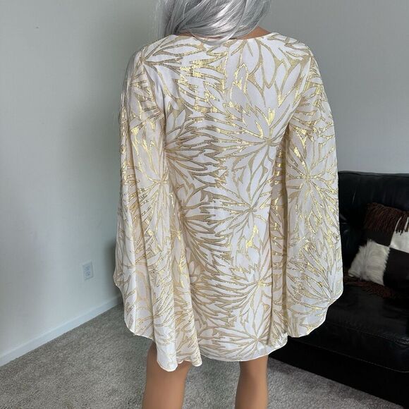 Lilly Pulitzer 4 Gold Ivory Silk Caftan Dress Palm Burst Bridal Resort Cocktail - Picture 4 of 14